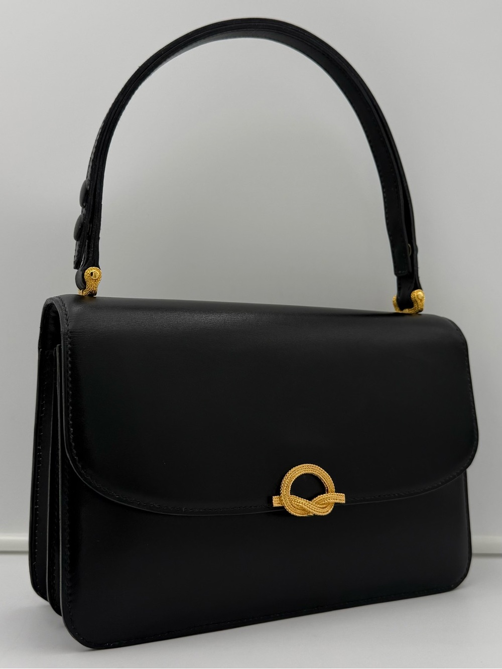 🐢MORABITO COUSU MAIN 1905 PARIS • 25 Flap Bag in Black Box Calf • Made in FRANCE